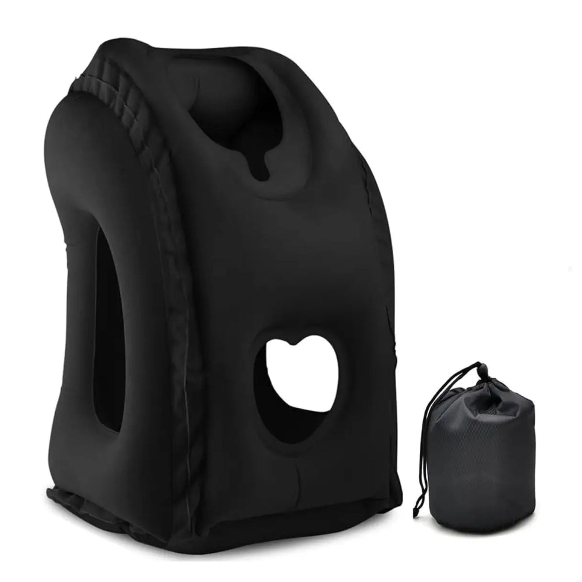 Velmesta Inflatable Travel Headrest in black with storage bag