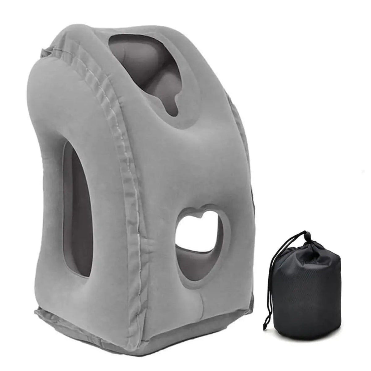 Velmesta Inflatable Travel Headrest in grey with storage bag