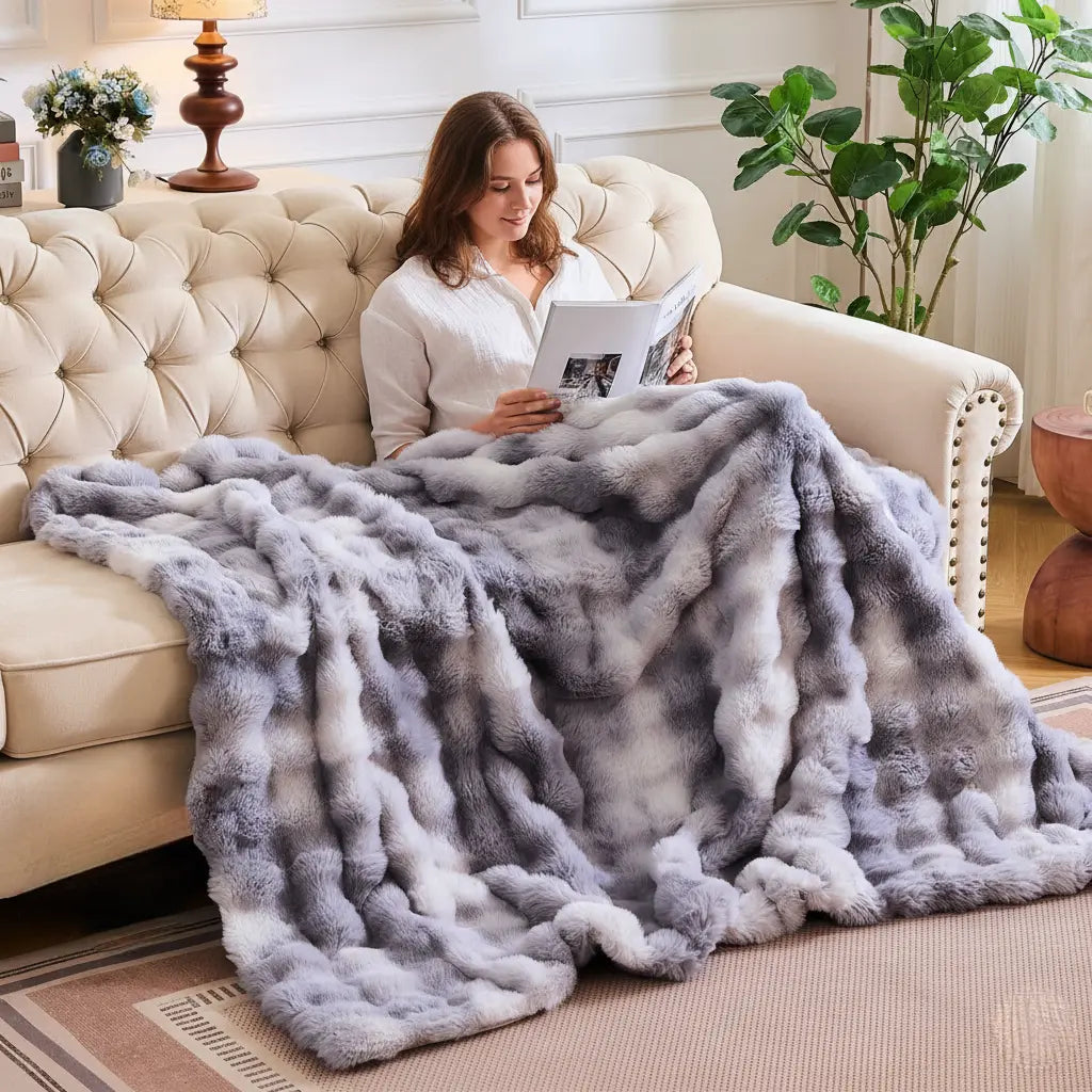 Velmesta Faux Rabbit Fur Throw Blanket view 2