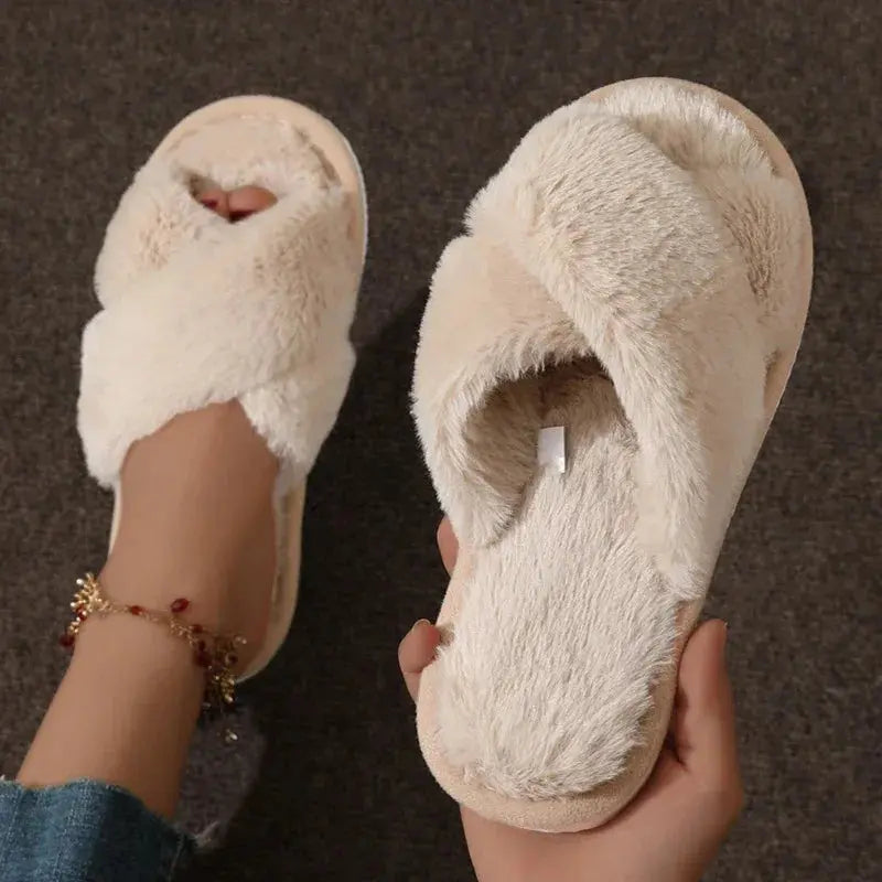 Velmesta Cross-Band Plush Slippers