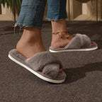 Velmesta Cross-Band Plush Slippers