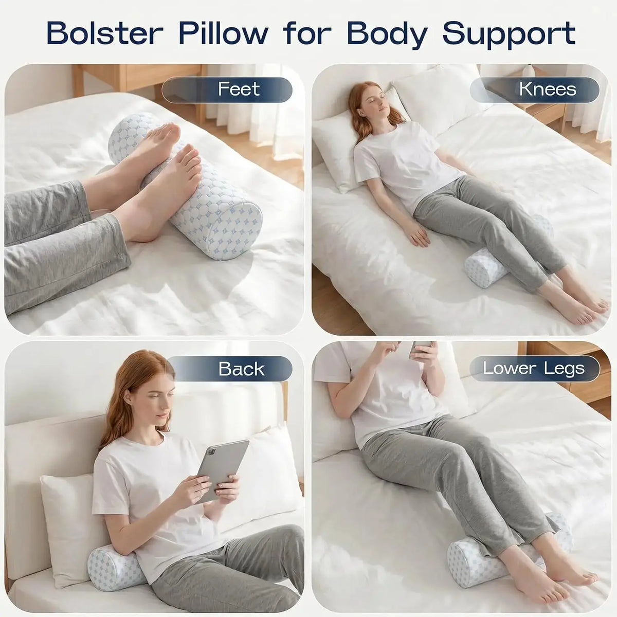 Velmesta Cooling Neck Roll Pillow with Memory Foam Core
