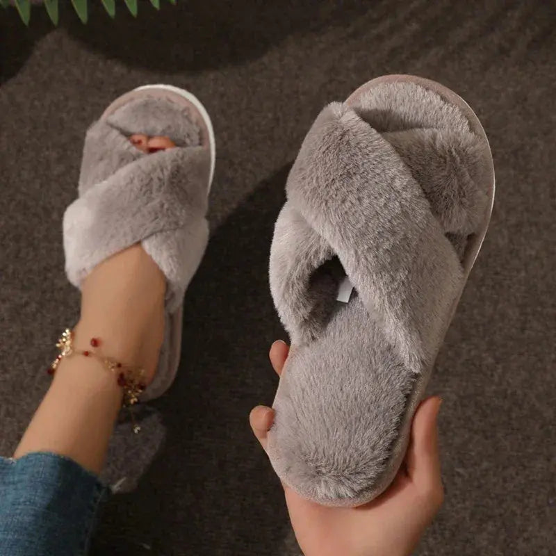 Velmesta Cross-Band Plush Slippers