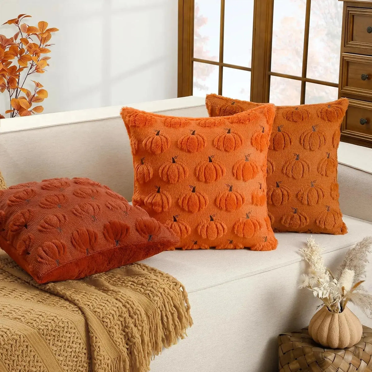 Velmesta Embroidered Pumpkin Cushion Covers