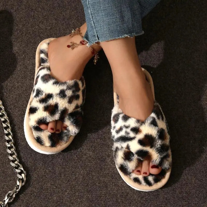 Velmesta Cross-Band Plush Slippers