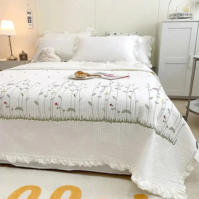 Velmesta Delicate Ruffled Floral Quilt Set