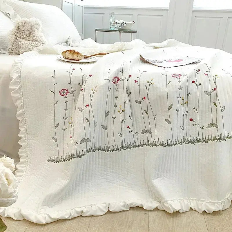 Velmesta Delicate Ruffled Floral Quilt Set