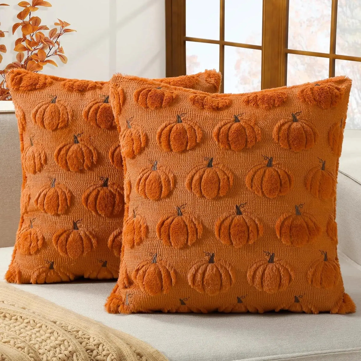 Velmesta Embroidered Pumpkin Cushion Covers