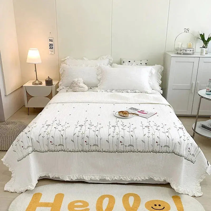 Velmesta Delicate Ruffled Floral Quilt Set