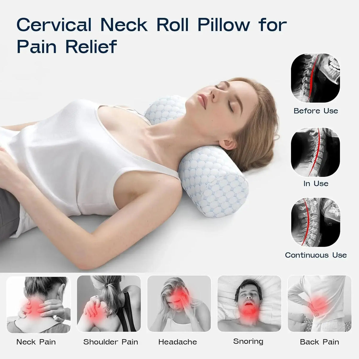 Velmesta Cooling Neck Roll Pillow with Memory Foam Core