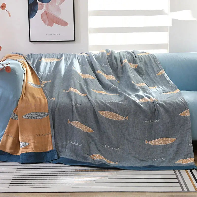 Velmesta Airy Fish Muslin Throw Blanket