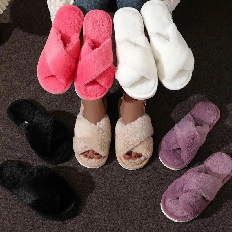 Velmesta Cross-Band Plush Slippers