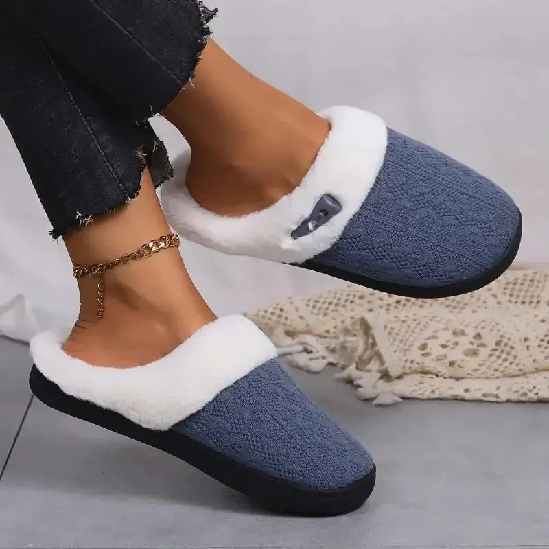 Velmesta Faux Fur Lined Knit House Slippers