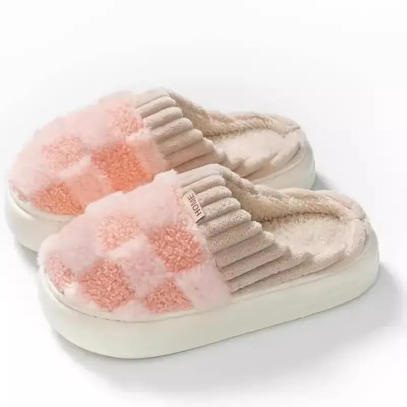 Velmesta Checkered Fuzzy House Slippers