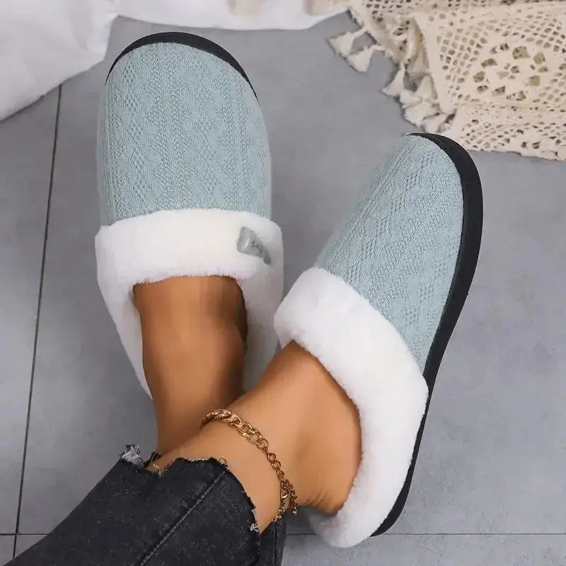 Velmesta Faux Fur Lined Knit House Slippers view 3