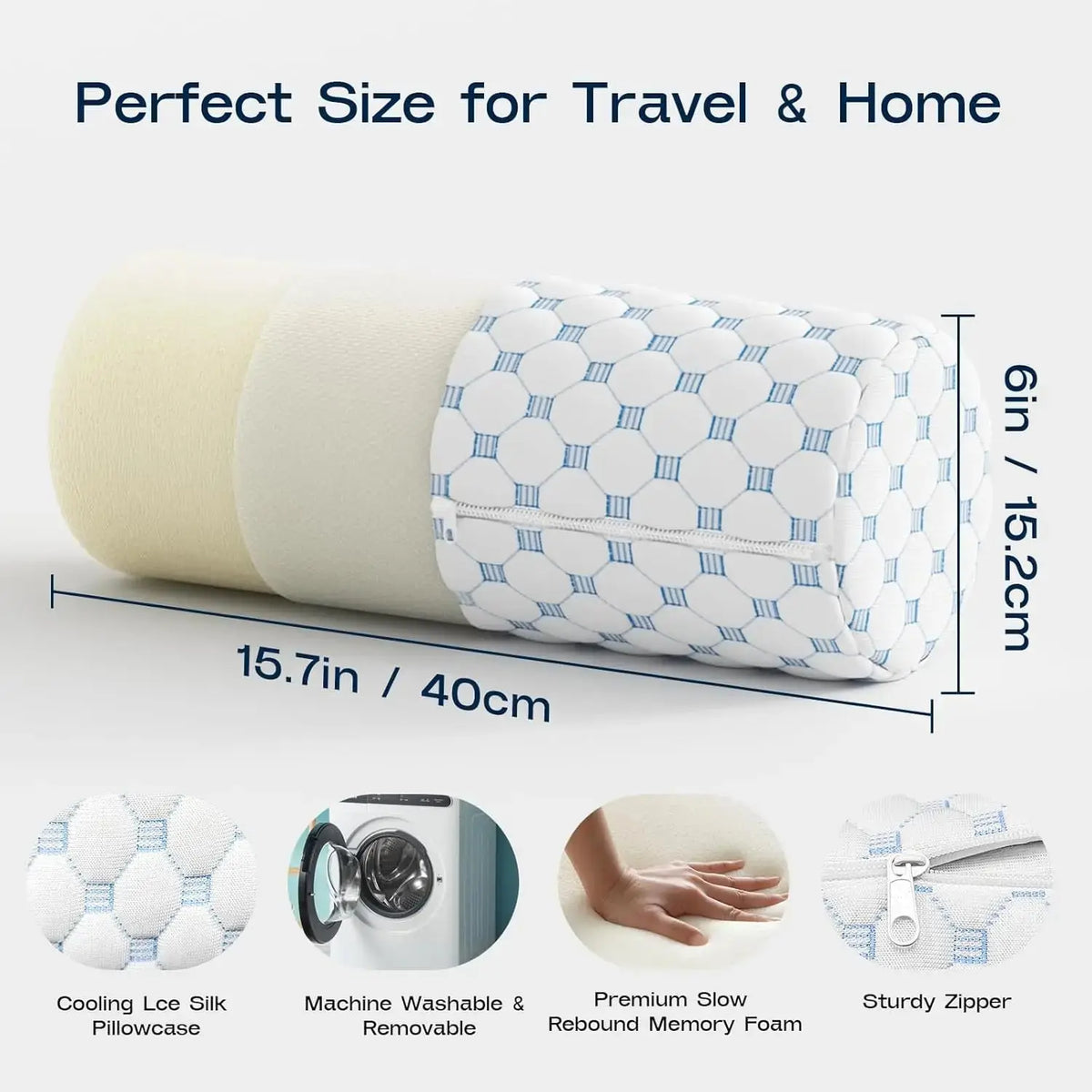 Velmesta Cooling Neck Roll Pillow with Memory Foam Core