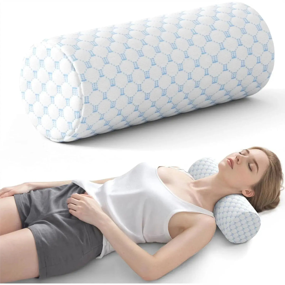 Velmesta Cooling Neck Roll Pillow with Memory Foam Core