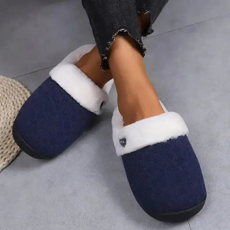 Velmesta Faux Fur Lined Knit House Slippers view 4