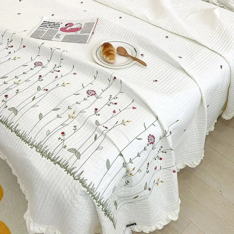 Velmesta Delicate Ruffled Floral Quilt Set