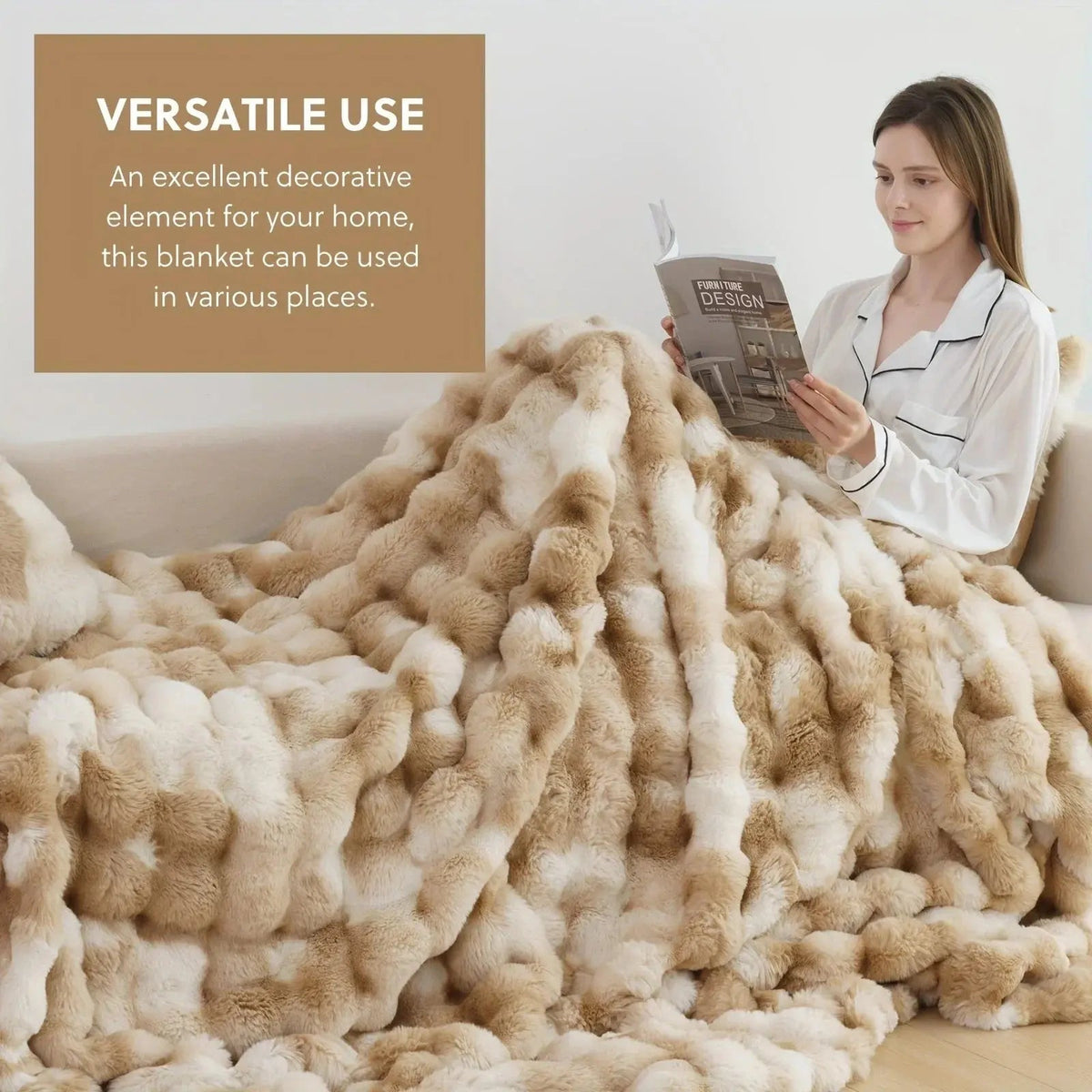 Velmesta Faux Rabbit Fur Throw Blanket view 10