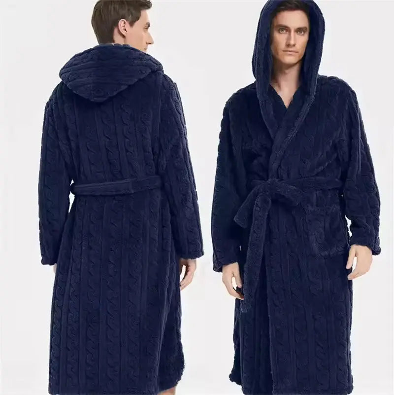 Velmesta Men's Hooded Jacquard Flannel Robe view 2