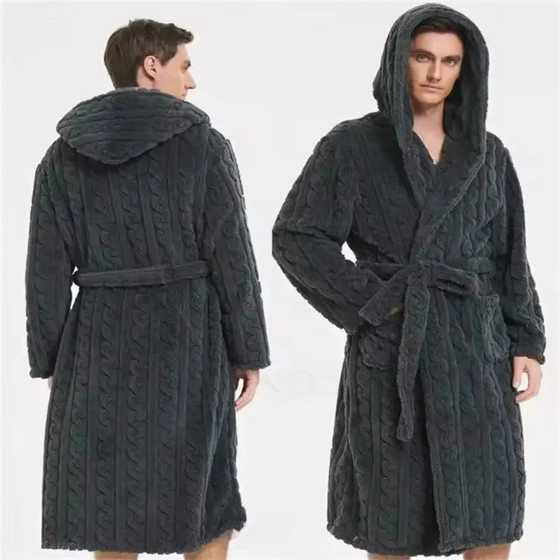 Velmesta Men's Hooded Jacquard Flannel Robe