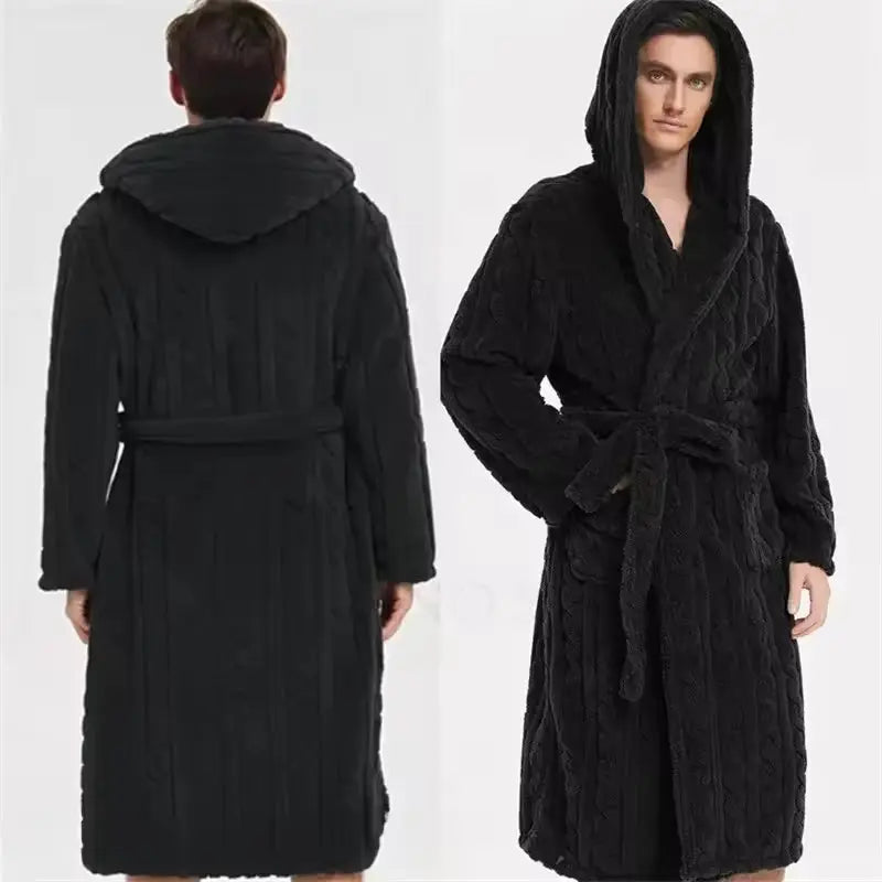 Velmesta Men's Hooded Jacquard Flannel Robe view 4