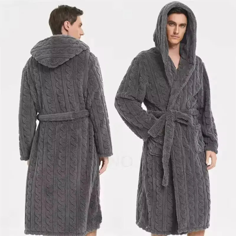 Velmesta Men's Hooded Jacquard Flannel Robe view 3