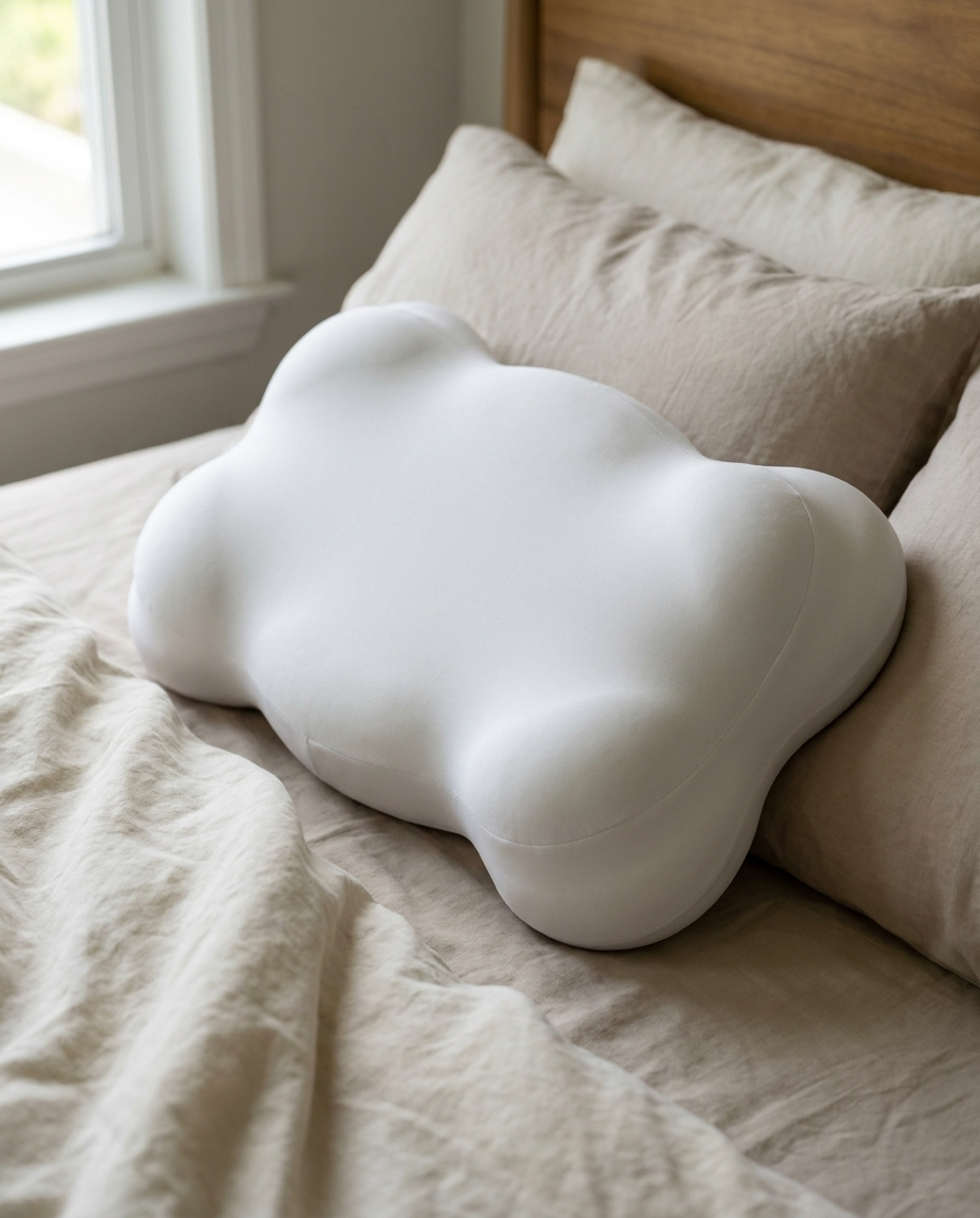 Velmesta Cloud Alignment Pillow on a made bed close-up
