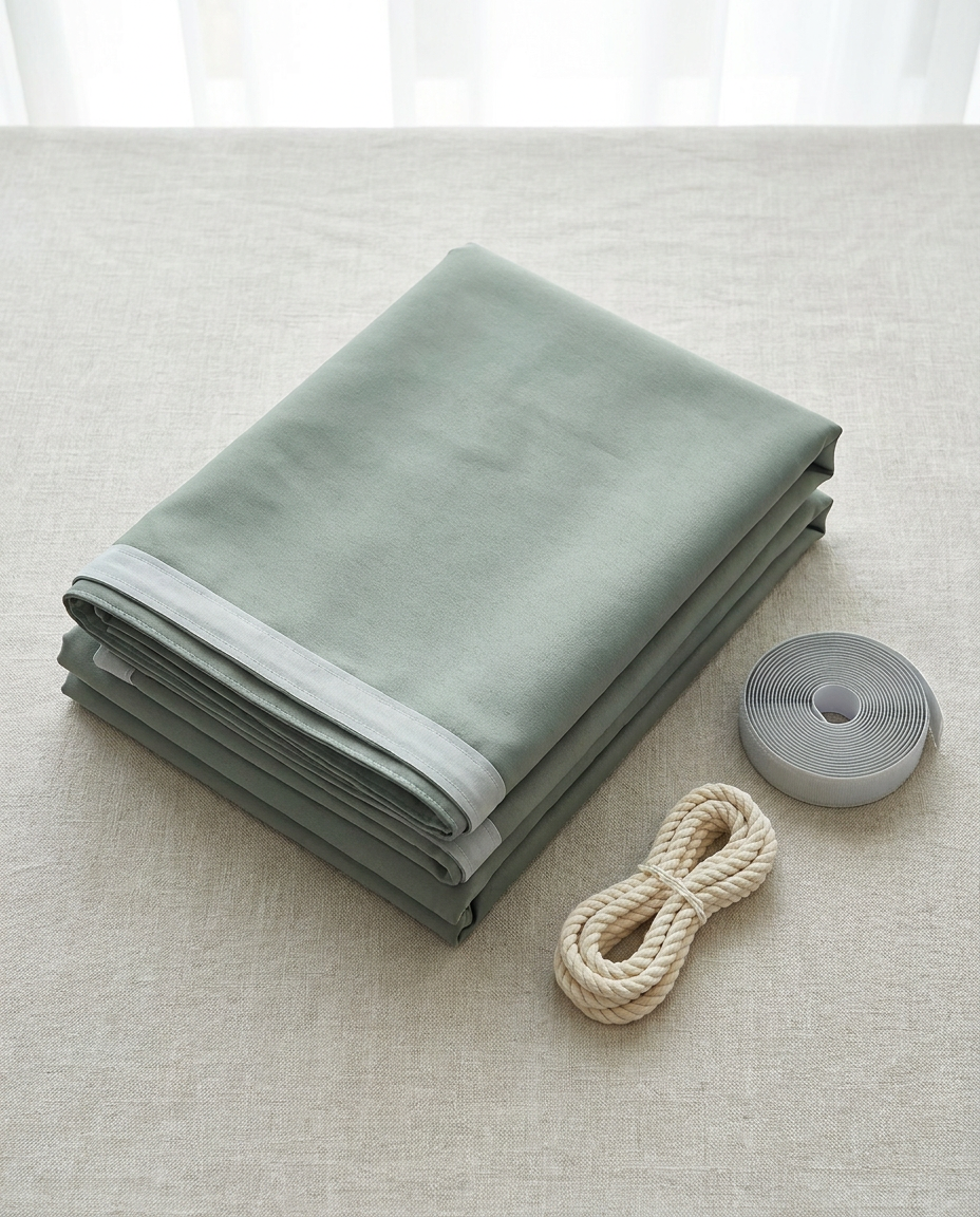 Blackout Curtain flat lay banner