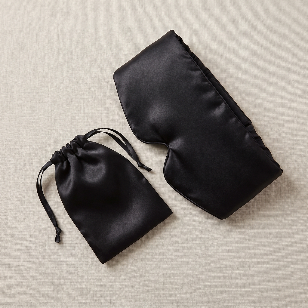 Velmesta Silk Sleep Mask folded with travel pouch