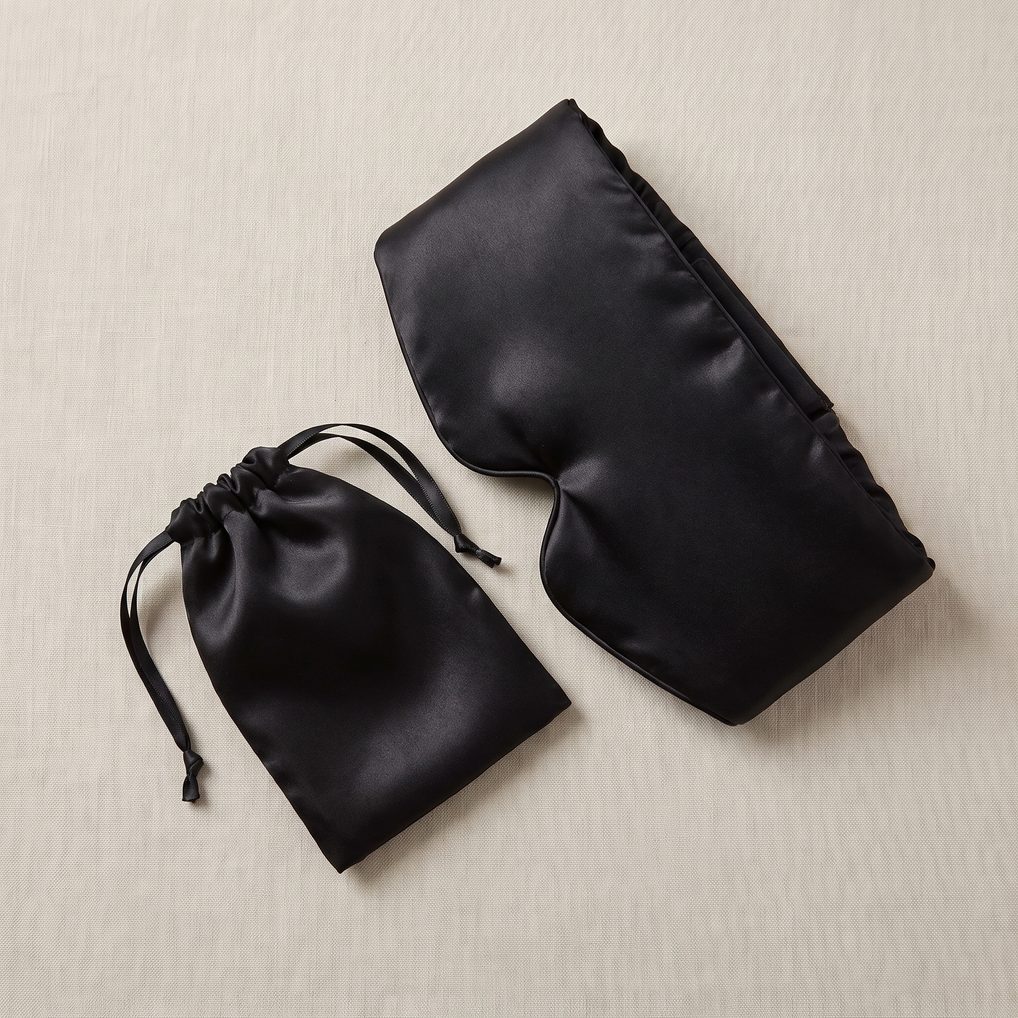 Velmesta Silk Sleep Mask folded with travel pouch