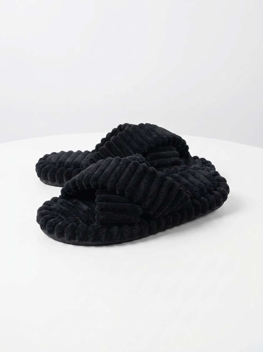 Velmesta Plush Winter Moon Slippers - Slipped on and ready
