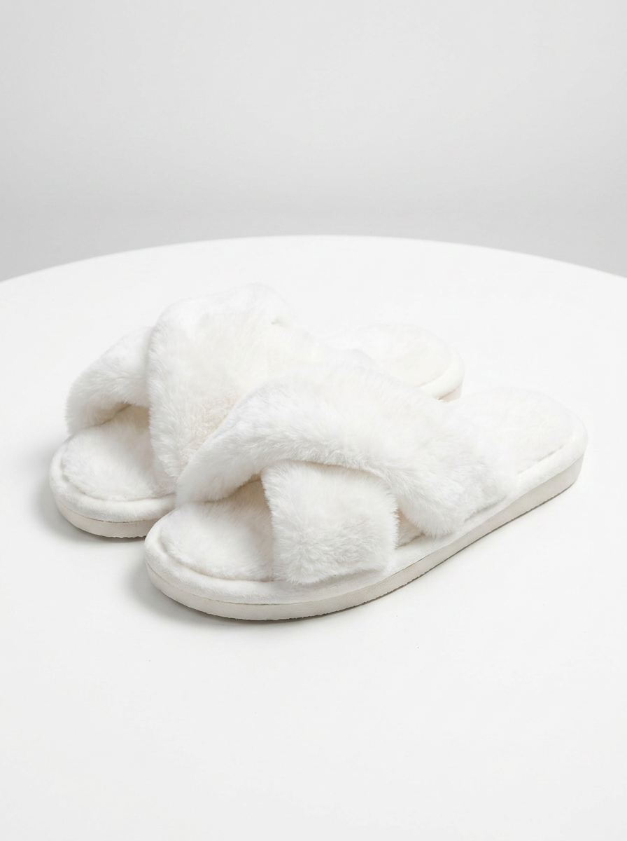 Velmesta Cross-Band Plush Slippers - Slipped on and secure