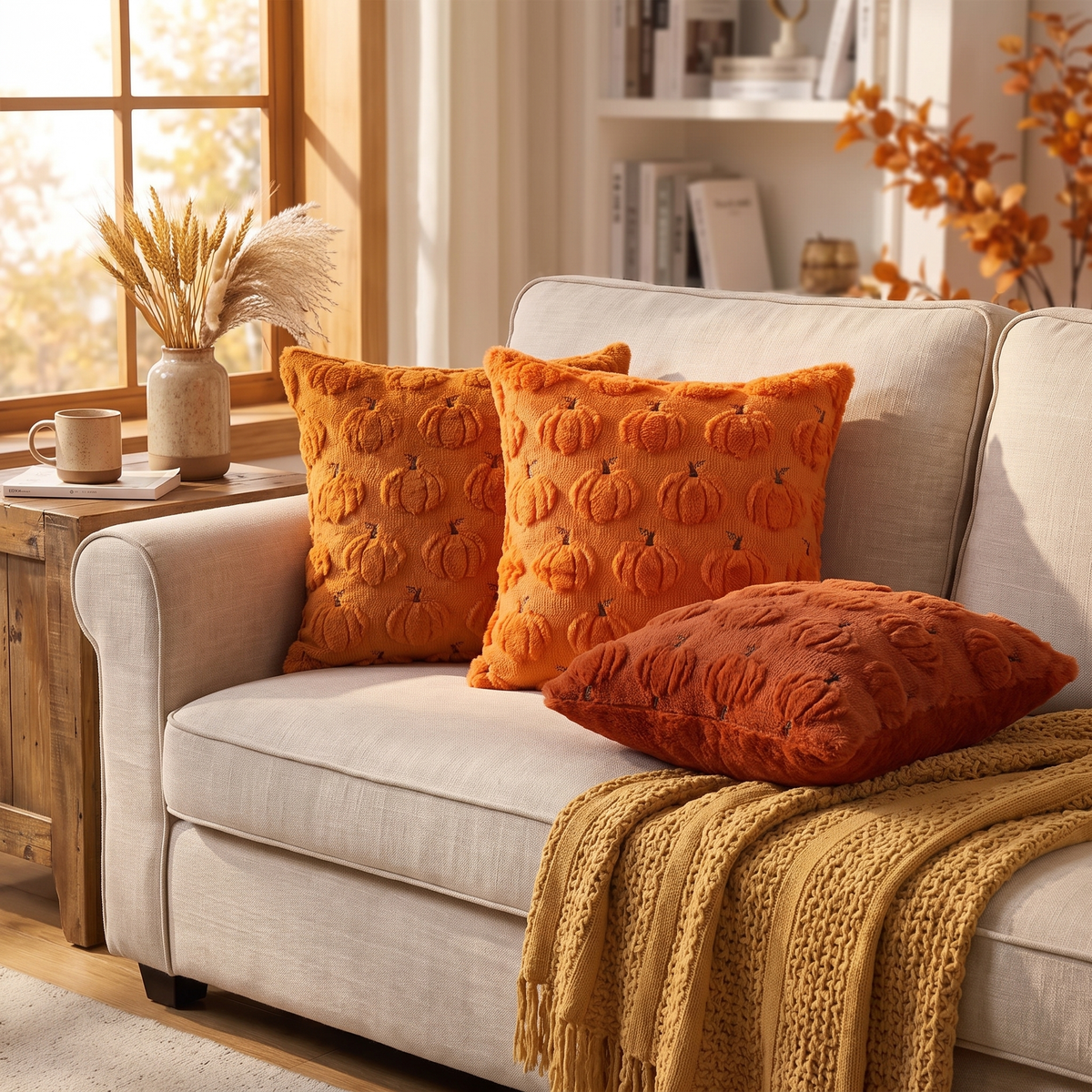 Velmesta Embroidered Pumpkin Cushion Covers
