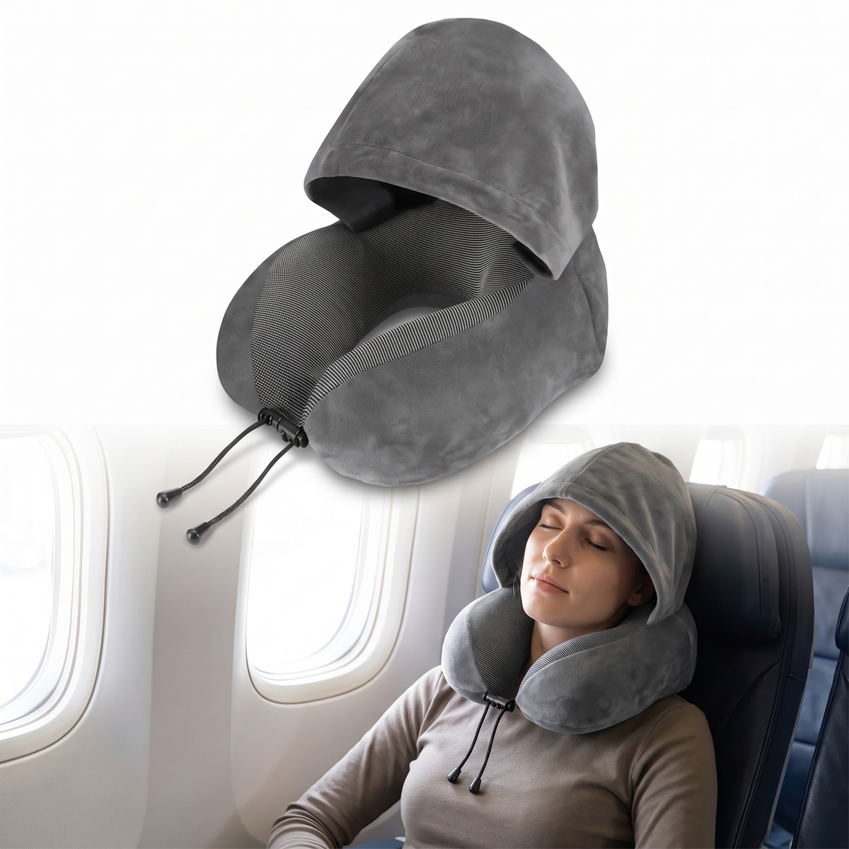 Hooded U-Shaped Travel Pillow