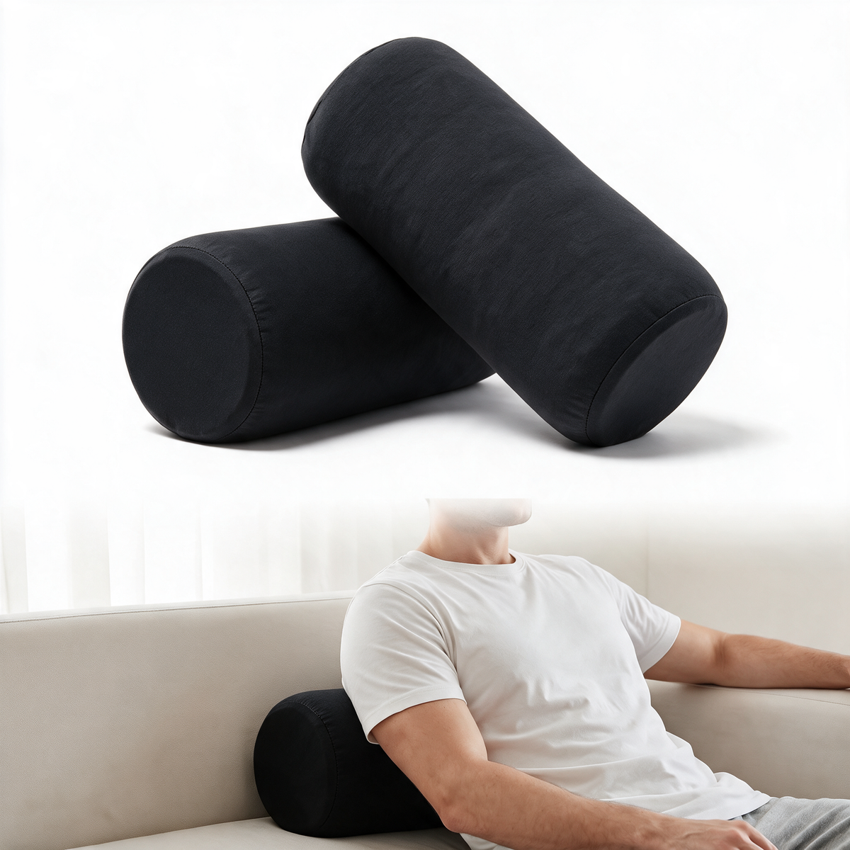 Velmesta Soft Roll Pillow Set - Black
