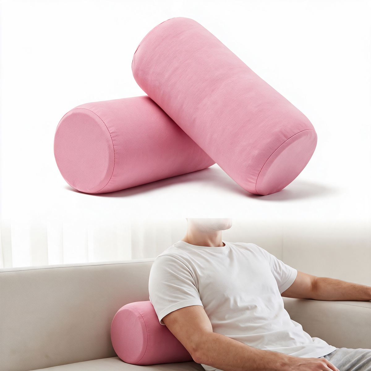 Velmesta Soft Roll Pillow Set - Pink