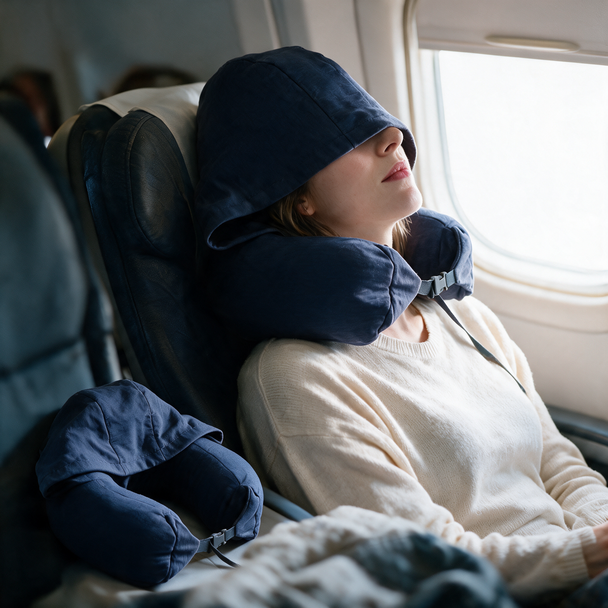 Velmesta Cozy Hooded Travel Pillow - Navy Blue