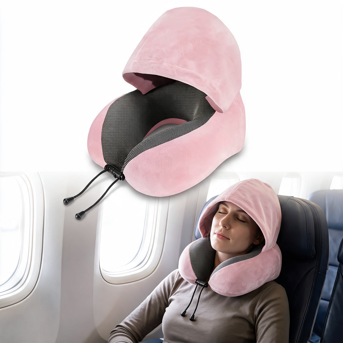 Velmesta Hooded U-Shaped Travel Pillow - Pink