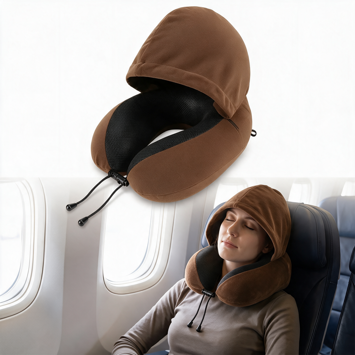 Velmesta Hooded U-Shaped Travel Pillow - Brown
