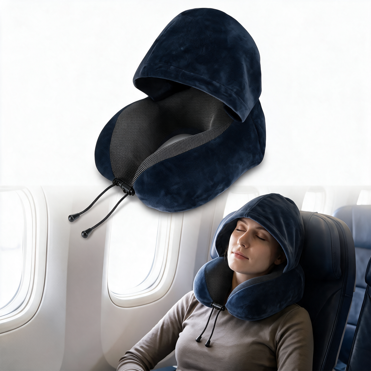 Velmesta Hooded U-Shaped Travel Pillow - Blue
