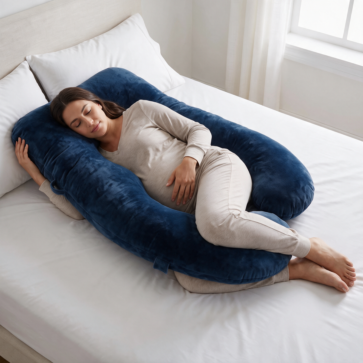 Velmesta Cooling Full Body Pregnancy Pillow - Navy Blue