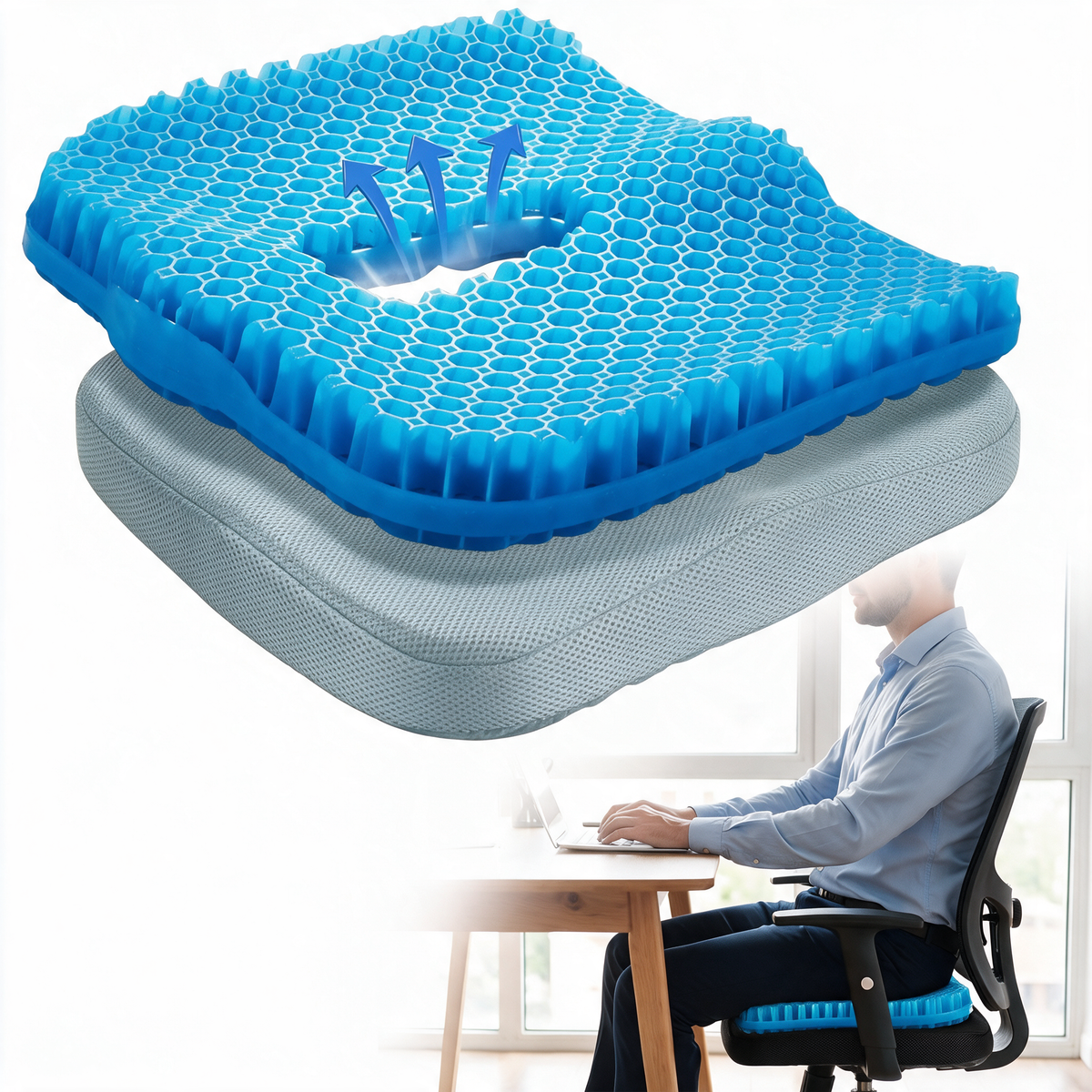 Velmesta Honeycomb Gel Seat Cushion - Blue