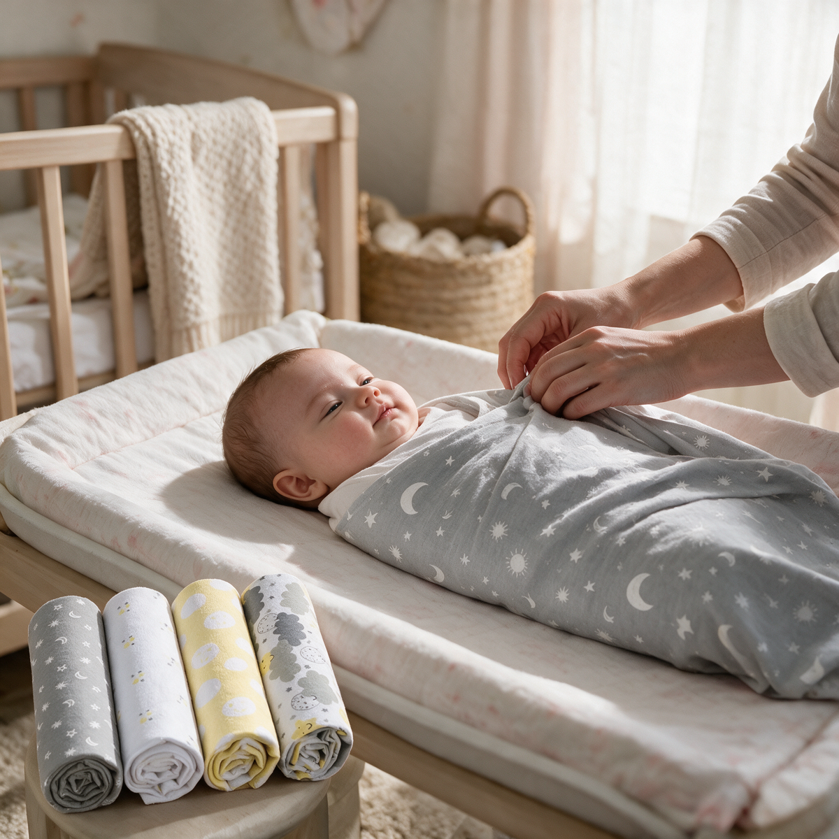 Velmesta Soft Cotton Baby Swaddle Blanket Set - Sun and Moon