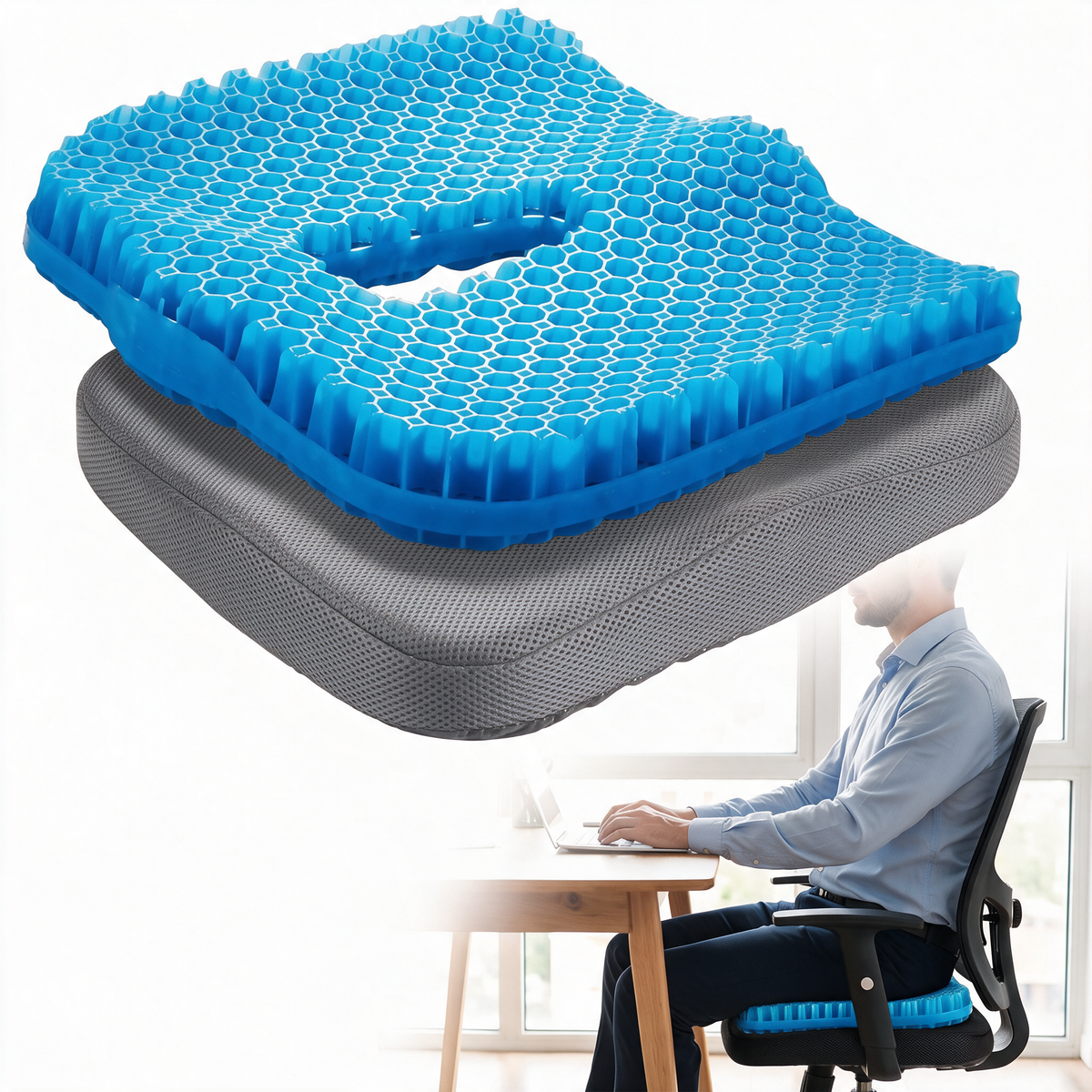 Velmesta Honeycomb Gel Seat Cushion - Gray