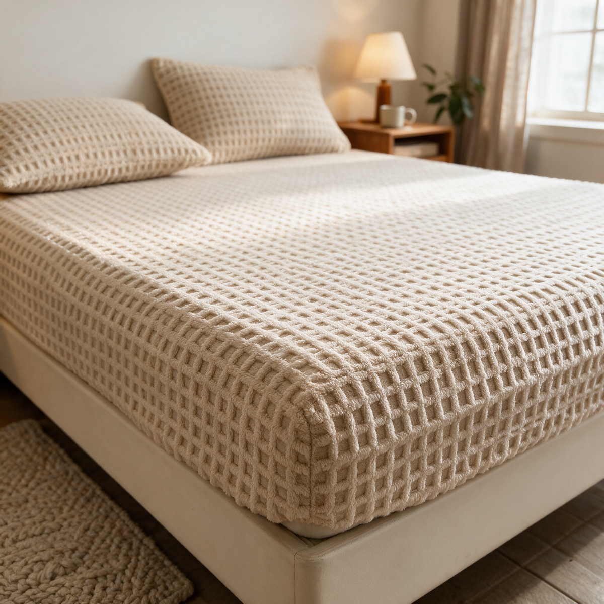Velmesta Plush Waffle Fleece Fitted Sheet