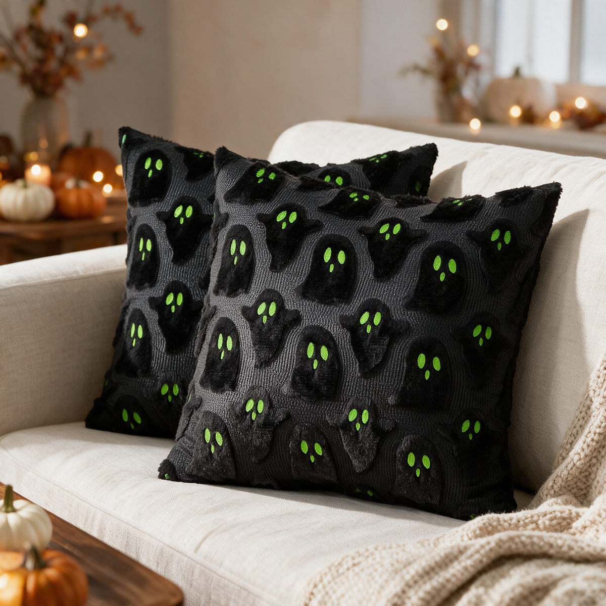 Velmesta Embroidered Ghost Cushion Covers (2 Pcs)