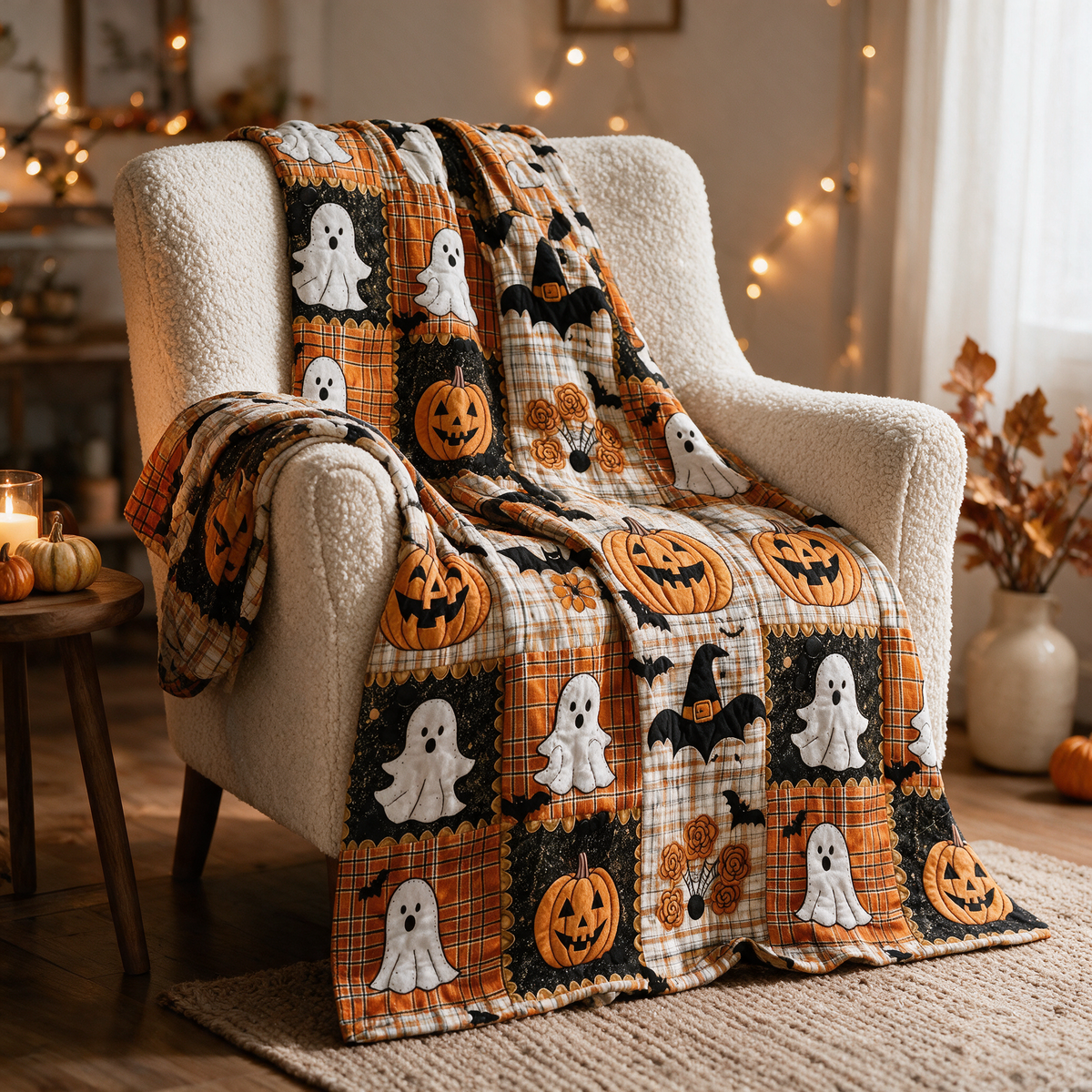 Velmesta Patchwork Throw Blanket for Halloween home decor