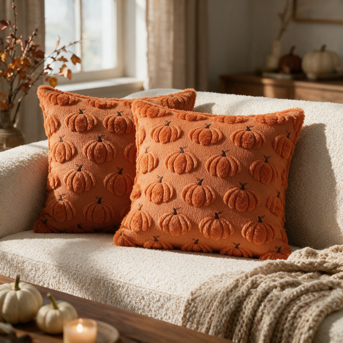 Velmesta Embroidered Pumpkin Cushion Covers